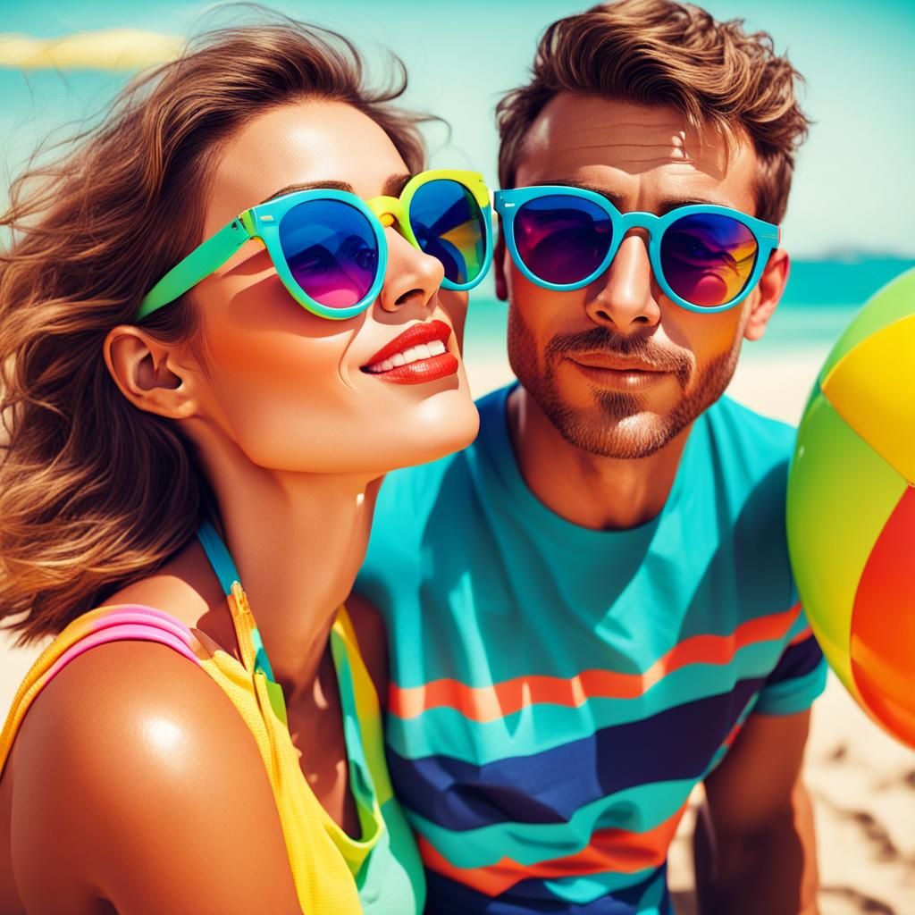 Loving Couple Embracing in Pop Art Style