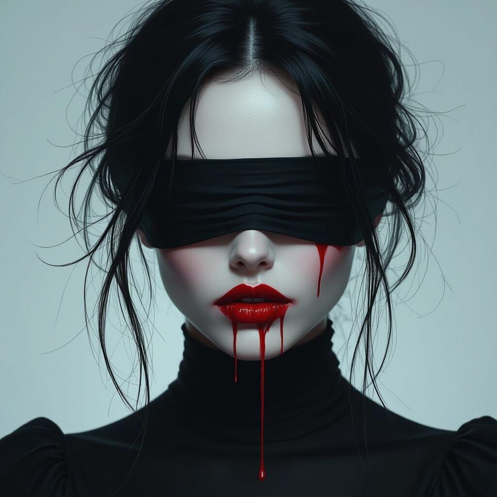 Dramatic Portrait of a Woman in Blindfold, Cinematic Style