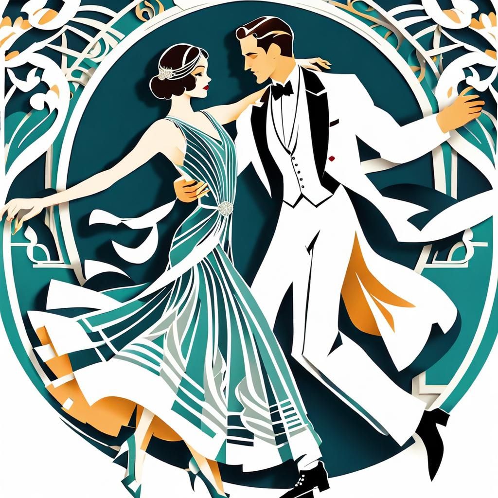 1920s Couple Dancing in Paper Cut Style