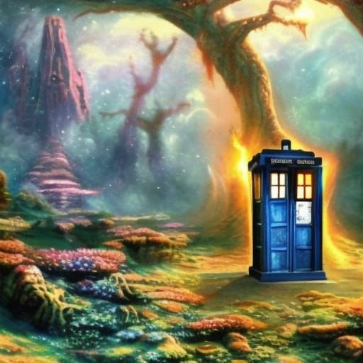 Dr. Who's TARDIS in Prehistoric Era: A Thomas Kinkade Inspir...