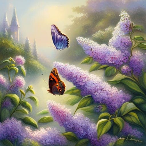 Butterflies on Buddleja in Luminous Style