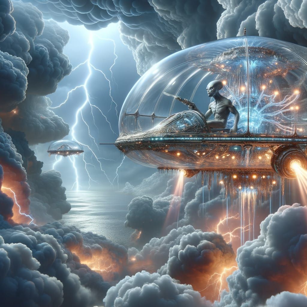 Colossal Glass Spaceship Navigates Stormy Thunderhead