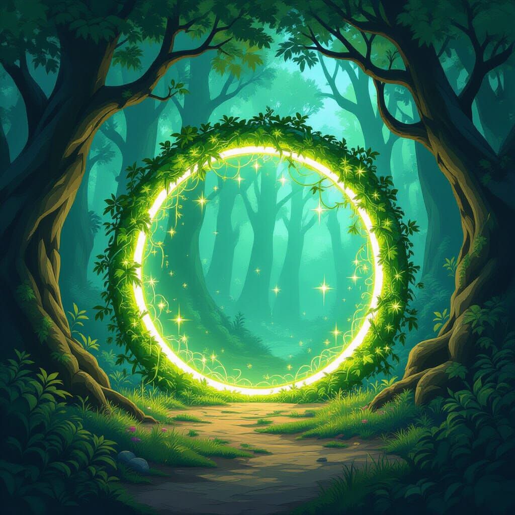 Green Time Portal Radiates in Enchanted Forest