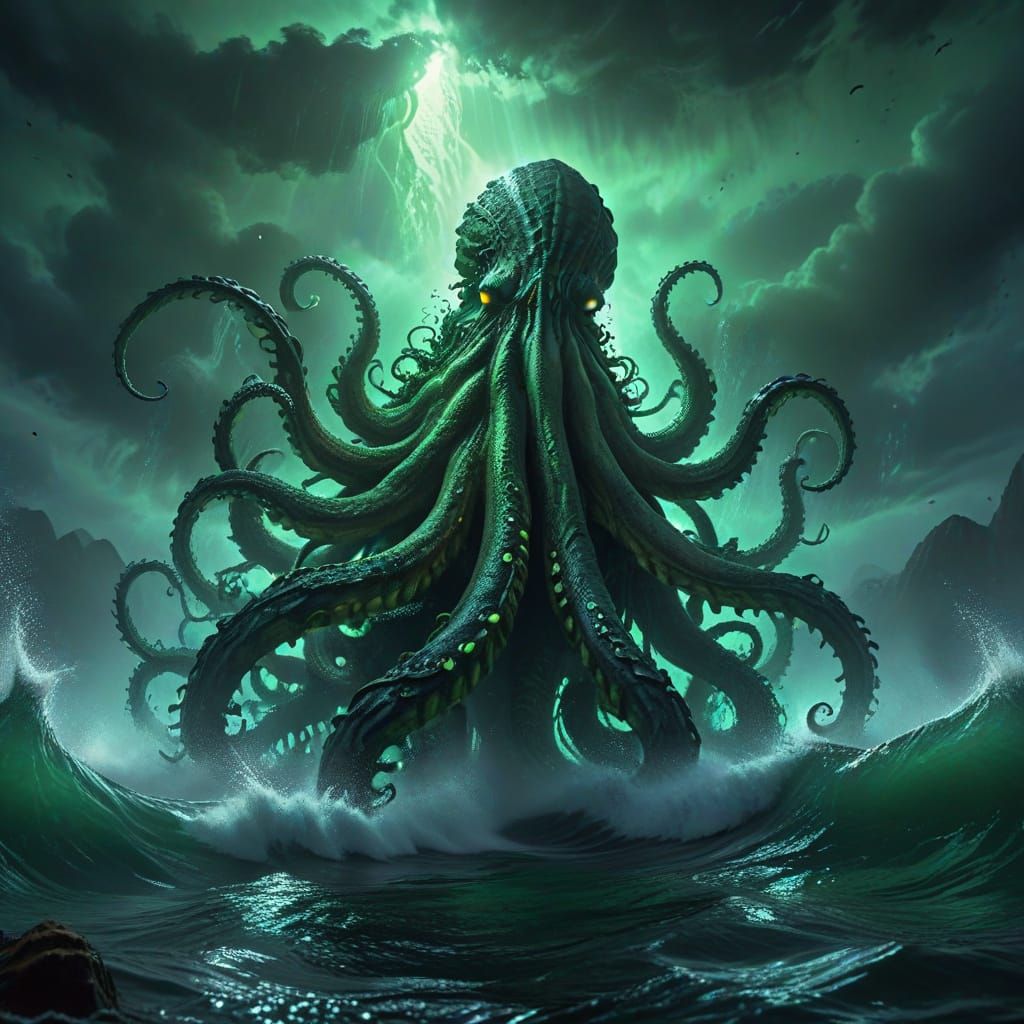 Giant Kraken Rising: A Dark Fantasy Underwater Painting