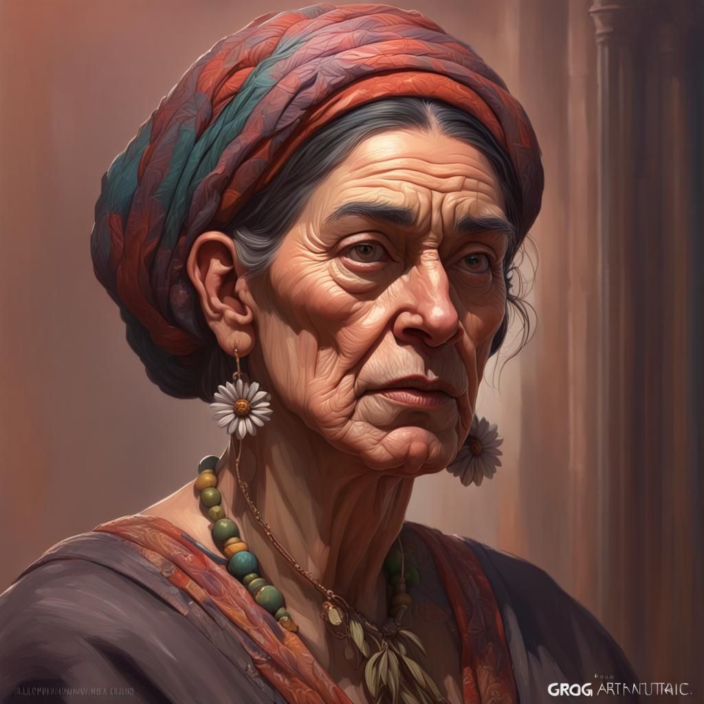 Sad Old Man Portrait in Art Nouveau Style