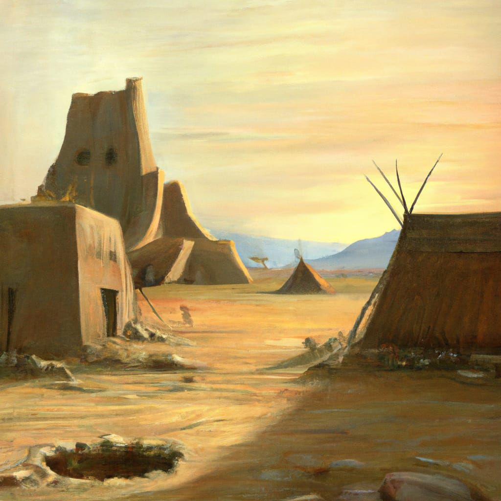 Western Indian Pueblo in Luminist Oil Painting
