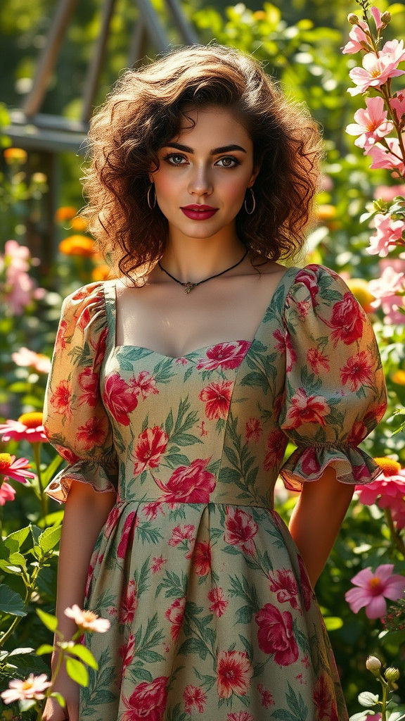 Woman in Floral Dress, Pre-Raphaelite Style