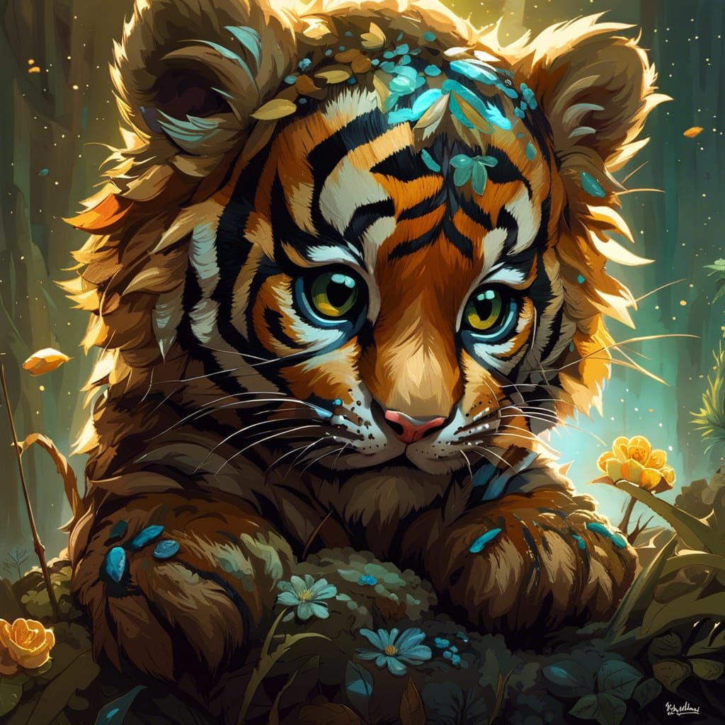 Adorable Chibi Baby Tiger with Mother in 3D