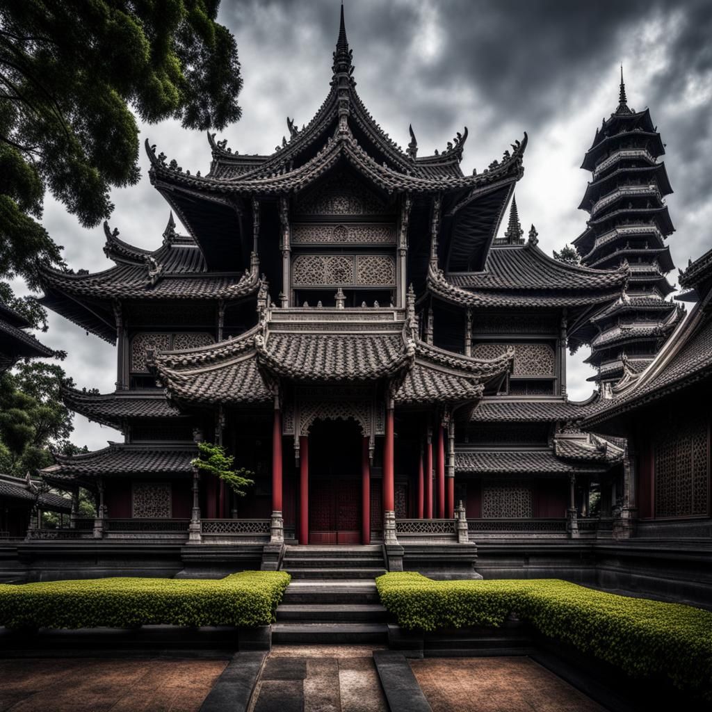 Detailed Asian Gothic Building in HDR