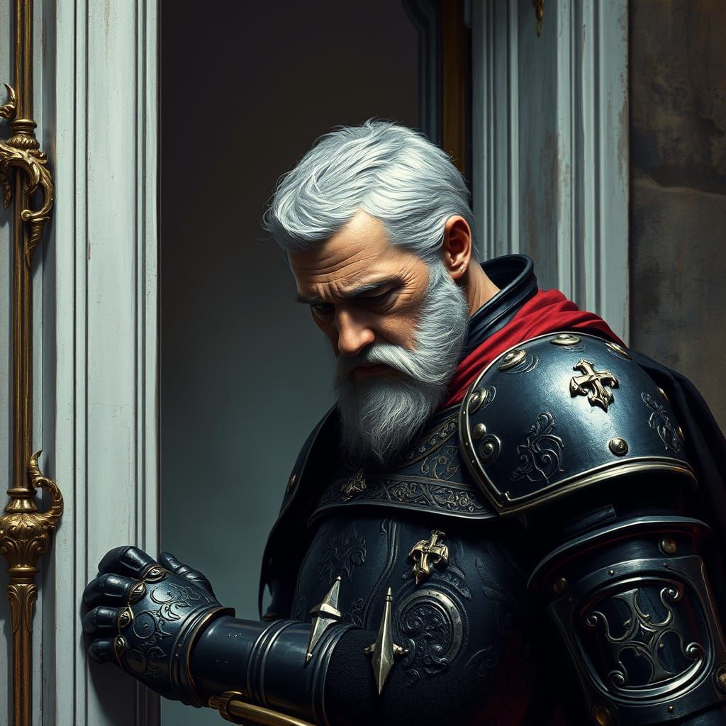 Armored Old Man at Palace Door: Ornate Digital Portrait