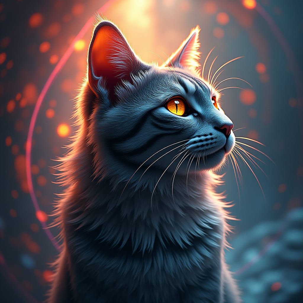 Hyperrealistic Cat Portrait in Biomechanical Splash Art Styl...