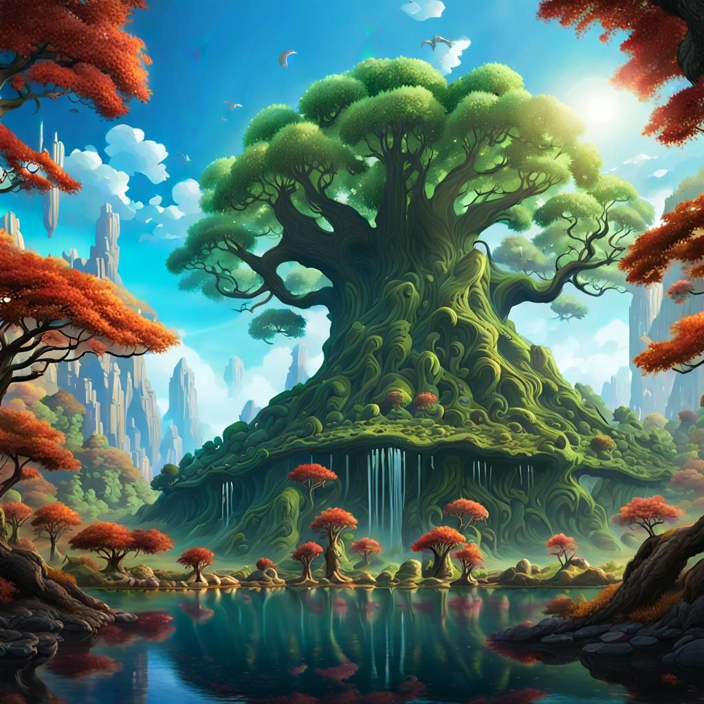 Fantasy Tree in Utopian Landscape, Matte Painting