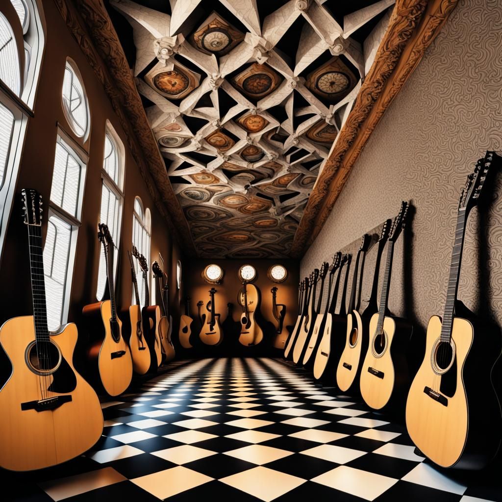 Escher-Inspired Tessellation of Guitars and Clocks