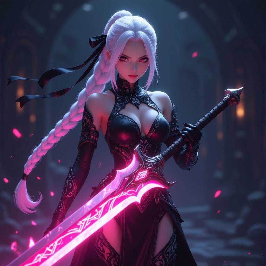 Anime Warrior Wielding Luminous Energy Sword