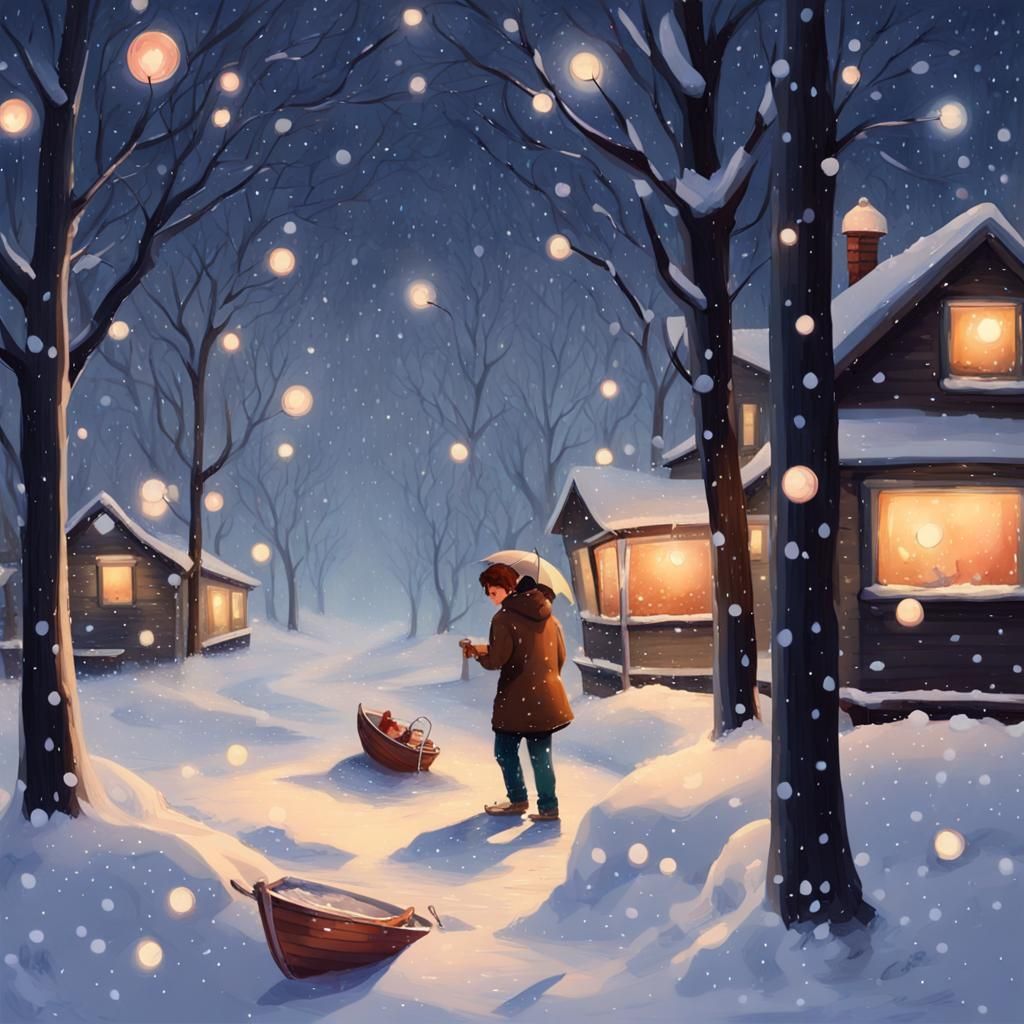 Cozy Winter Scene in Expressionist Oil Painting Style