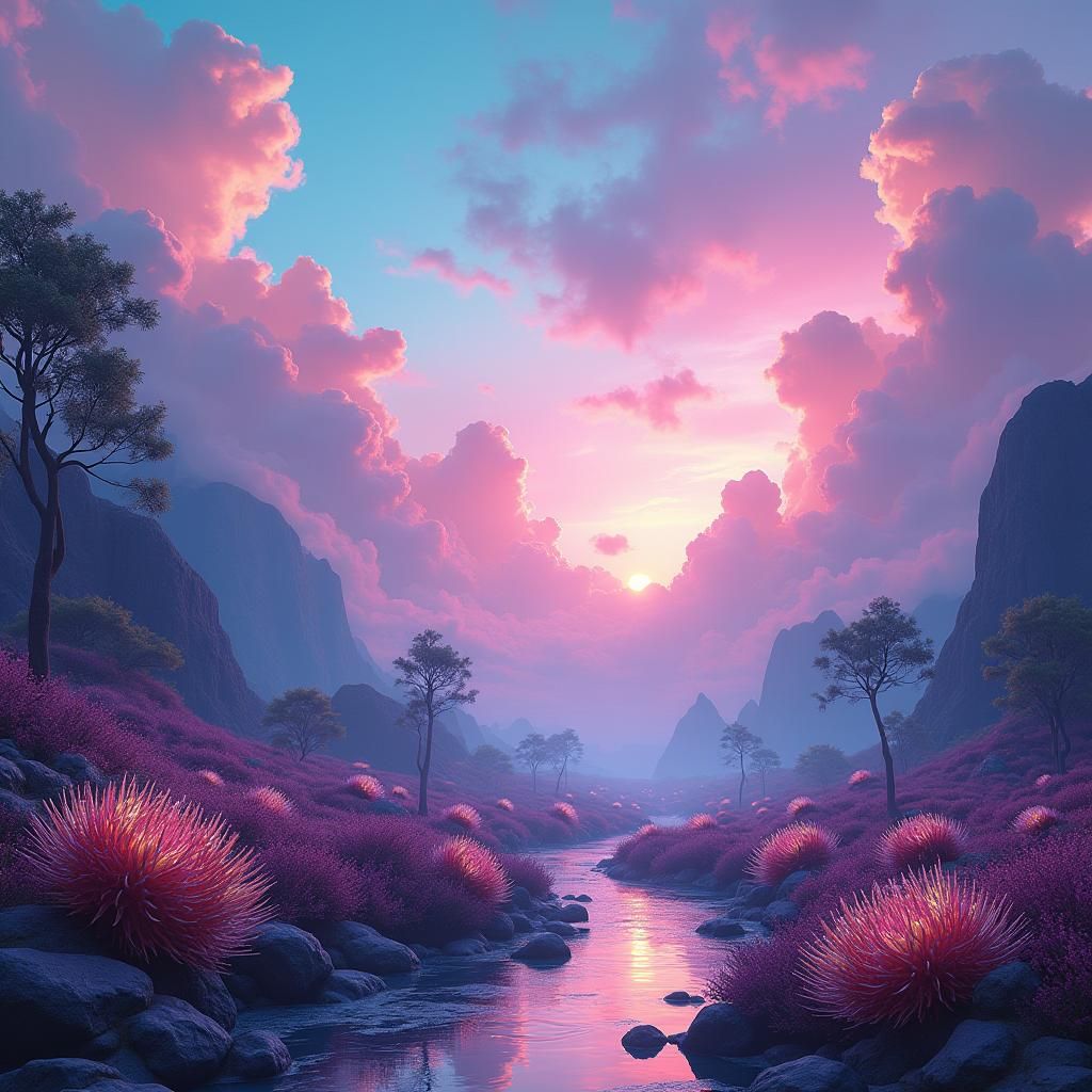 Mystical Iridescent Landscape in a Dreamlike Fantasy Art Sty...