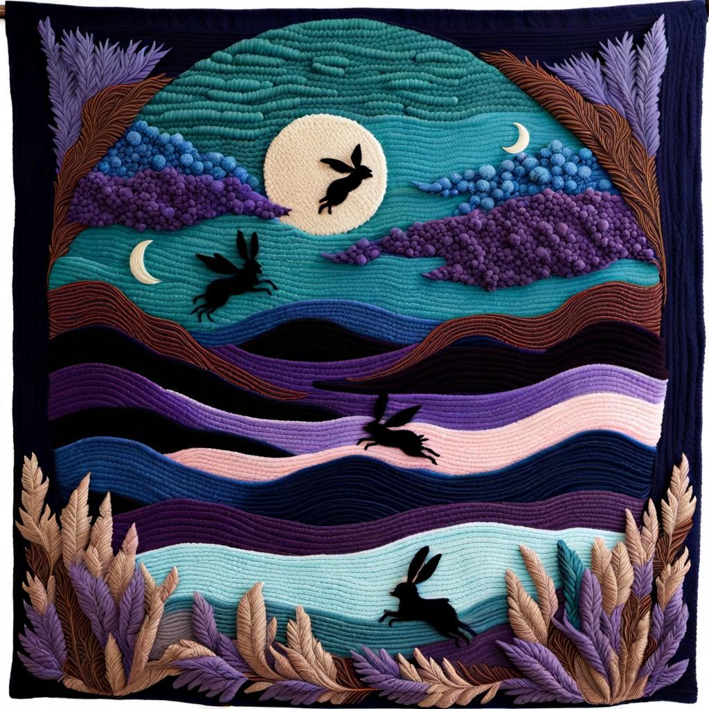 Winged Rabbits Moon Nocturne Tapestry