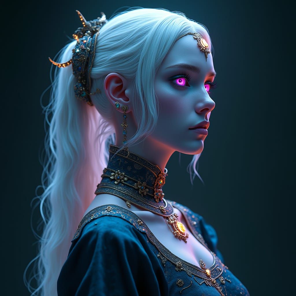 Surreal Albino Priestess in Ethereal Glow