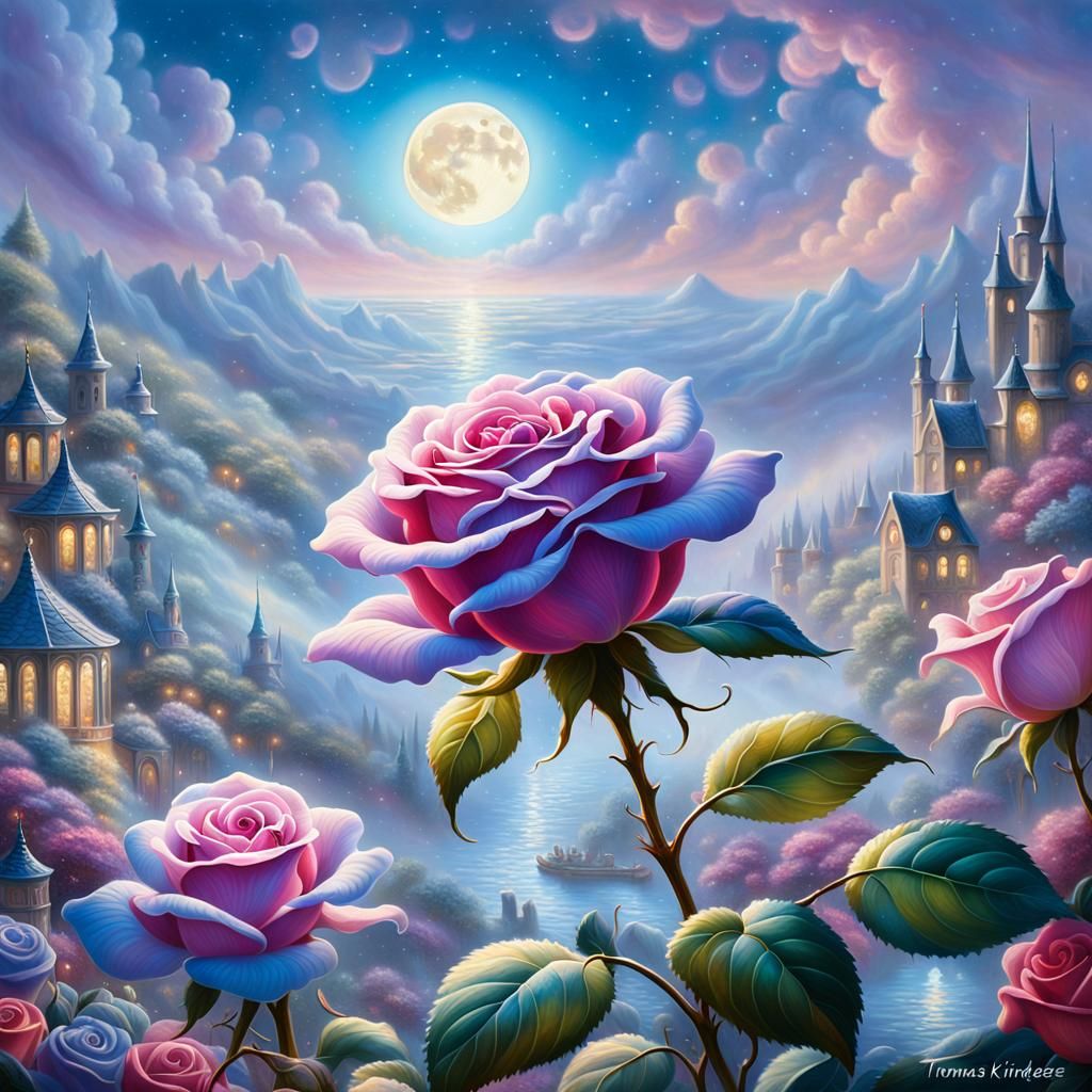 Celestial Rose with Iridescent Petals in Romantic Style