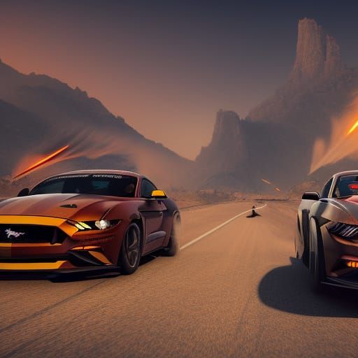 Bearded Driver in Mustang: Detailed Matte Painting