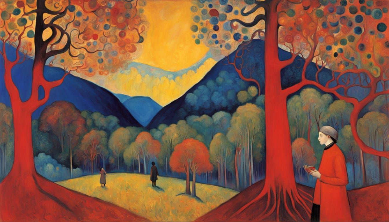 Dreamlike Woman in a Vibrant, Expressionist Forest