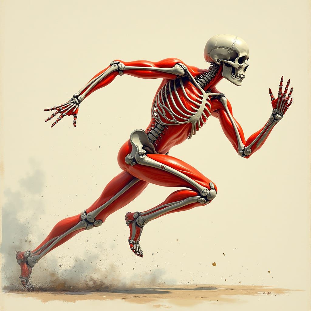 Anatomical Skeleton in High-Speed Sprint with Explosive Move...