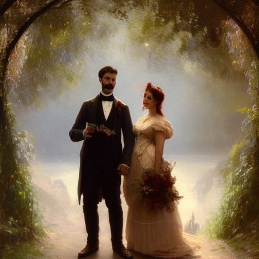 Elegant Sepia Portrait of Bride and Groom, 1900s Style