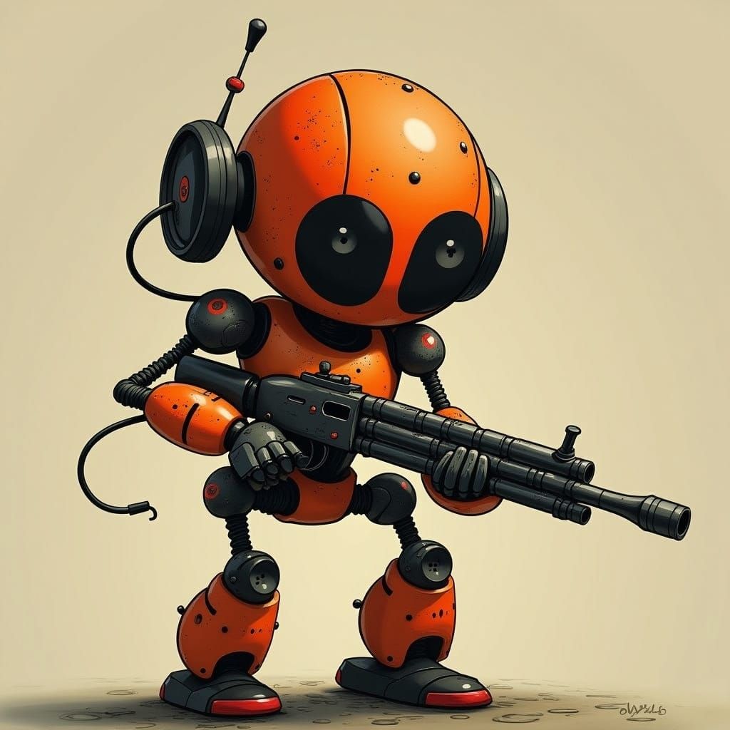 Cute Robot with Shotgun Digital Art