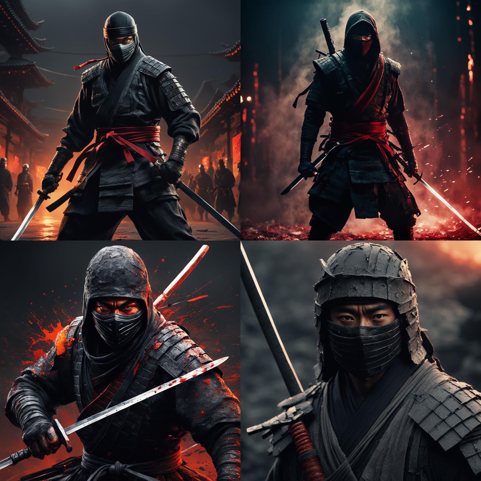 Battle-Weary Ninja Surrounded by Samurai Warriors