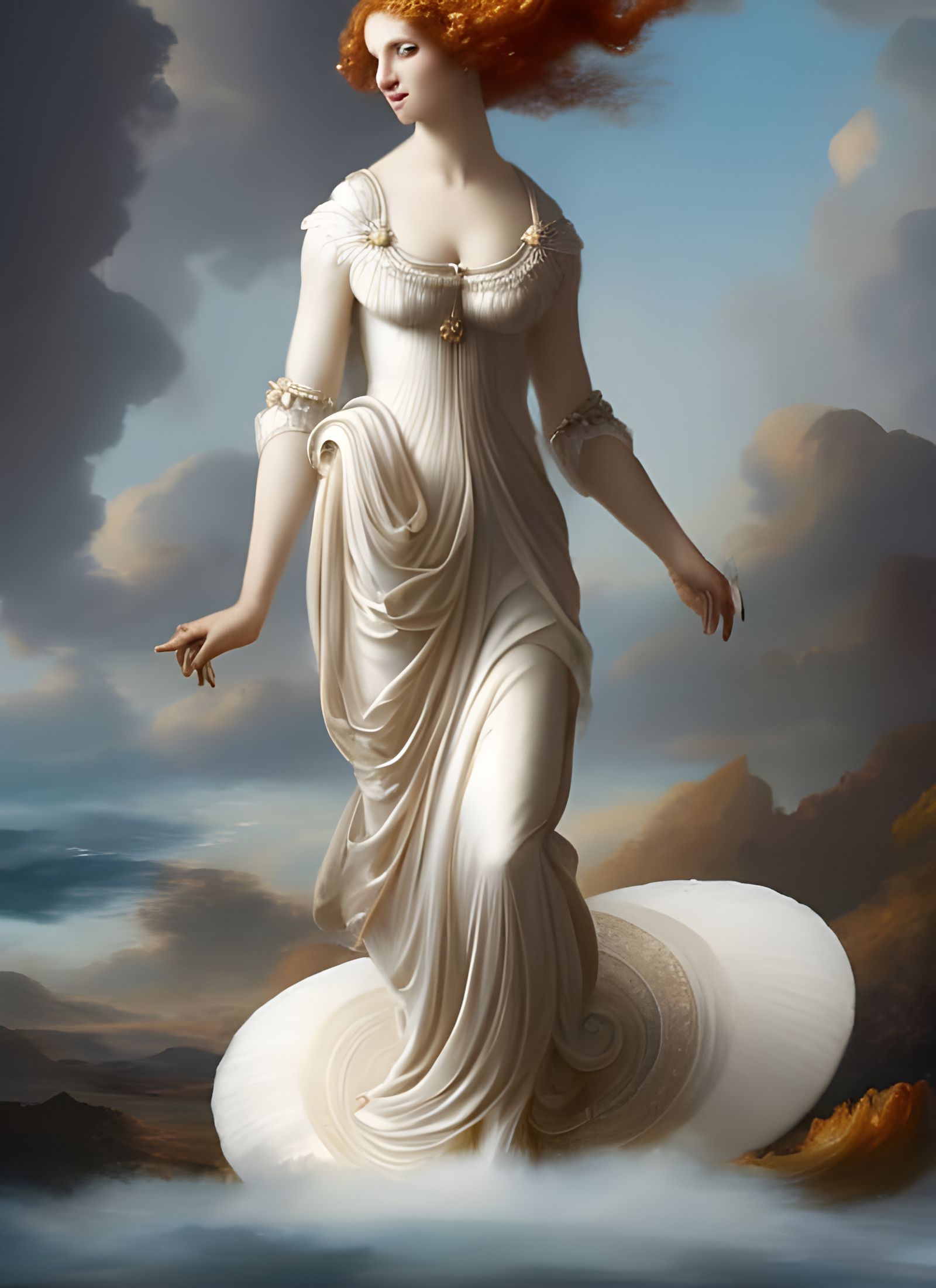 Oyster Goddess on Scallop Shell: Art Nouveau Style