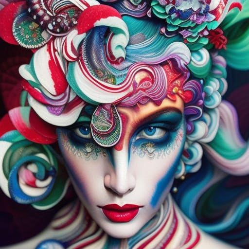 Stained Glass Woman Portrait in Dreamlike Landscape