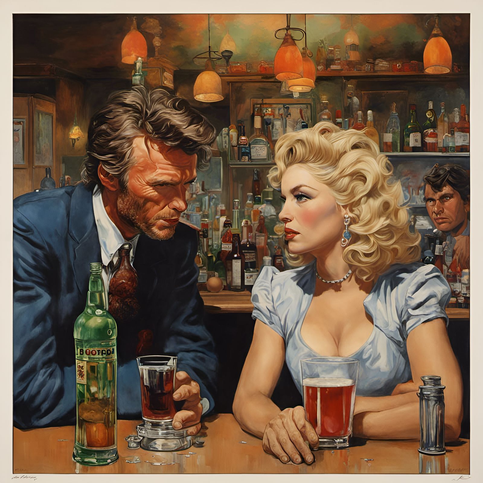 Clint Eastwood and Madonna, Rockwell-Inspired Painting