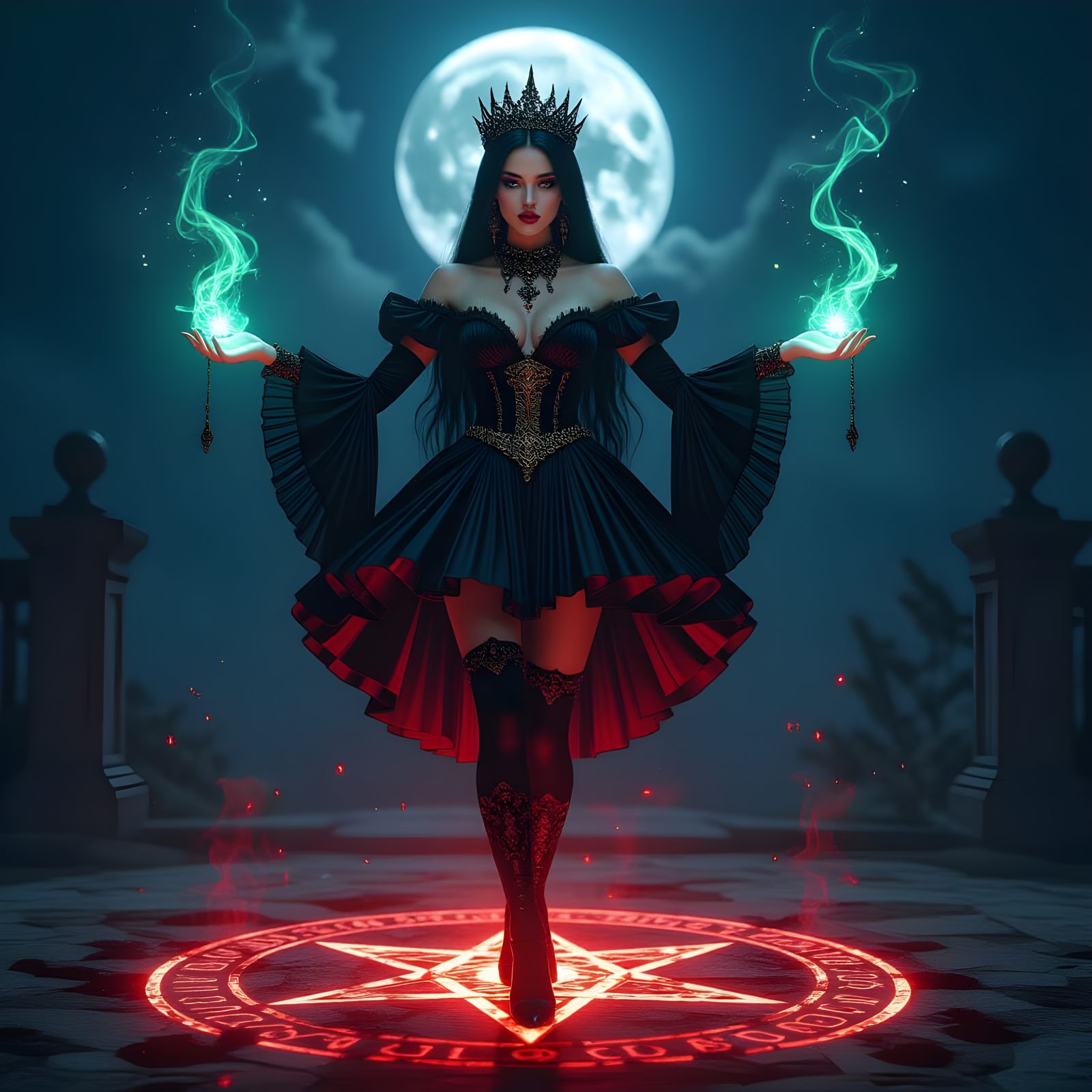 Dark Sorceress Queen Levitation in Desolate Land