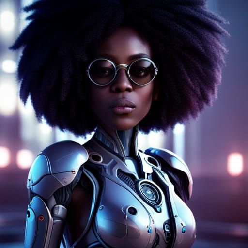 Futuristic African Cyborg Woman in Cyberpunk Style