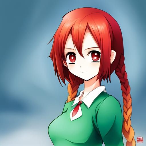 Anime Style Portrait of a Red-Haired Girl