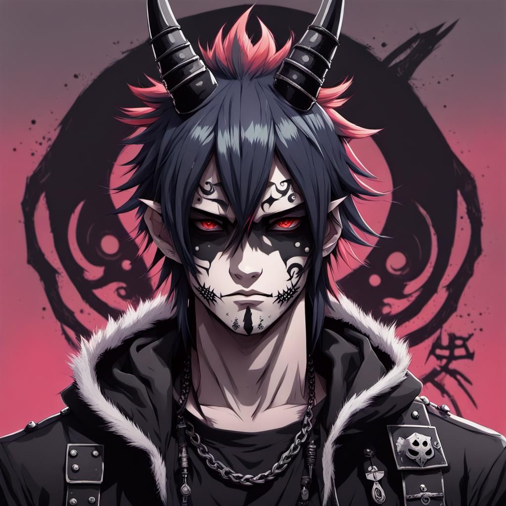 Anime Punk Goth with Oni Mask