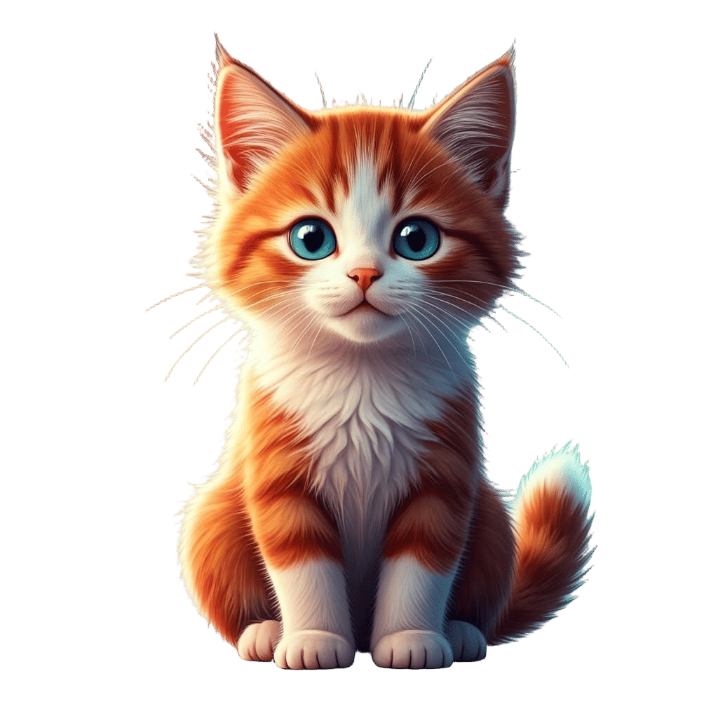 Vibrant Red and White Kitten Concept Art in 3D Digital Style