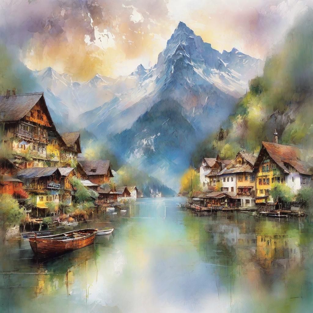 Hallstatt Town: A Whimsical Fantasy Landscape