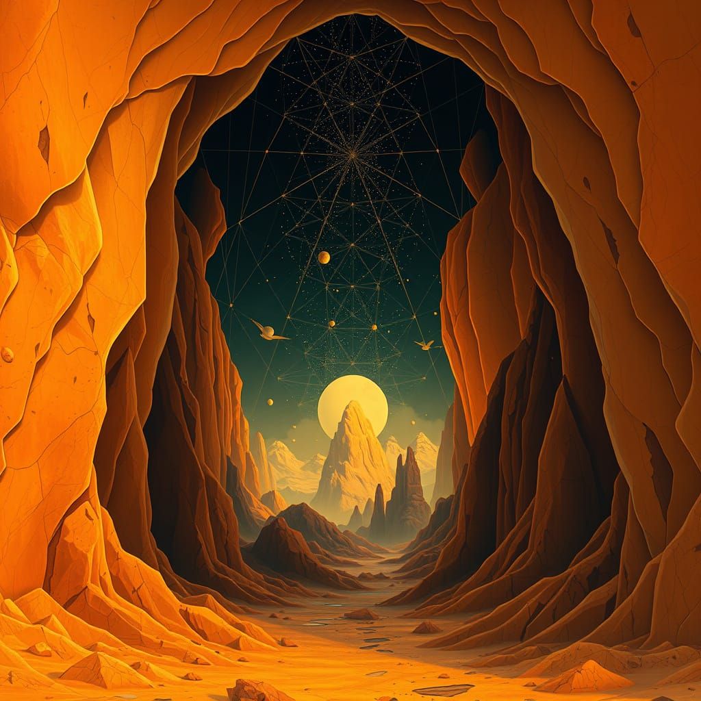 Dimensional Landscape in Alex Grey Style with Orogenic Geome...