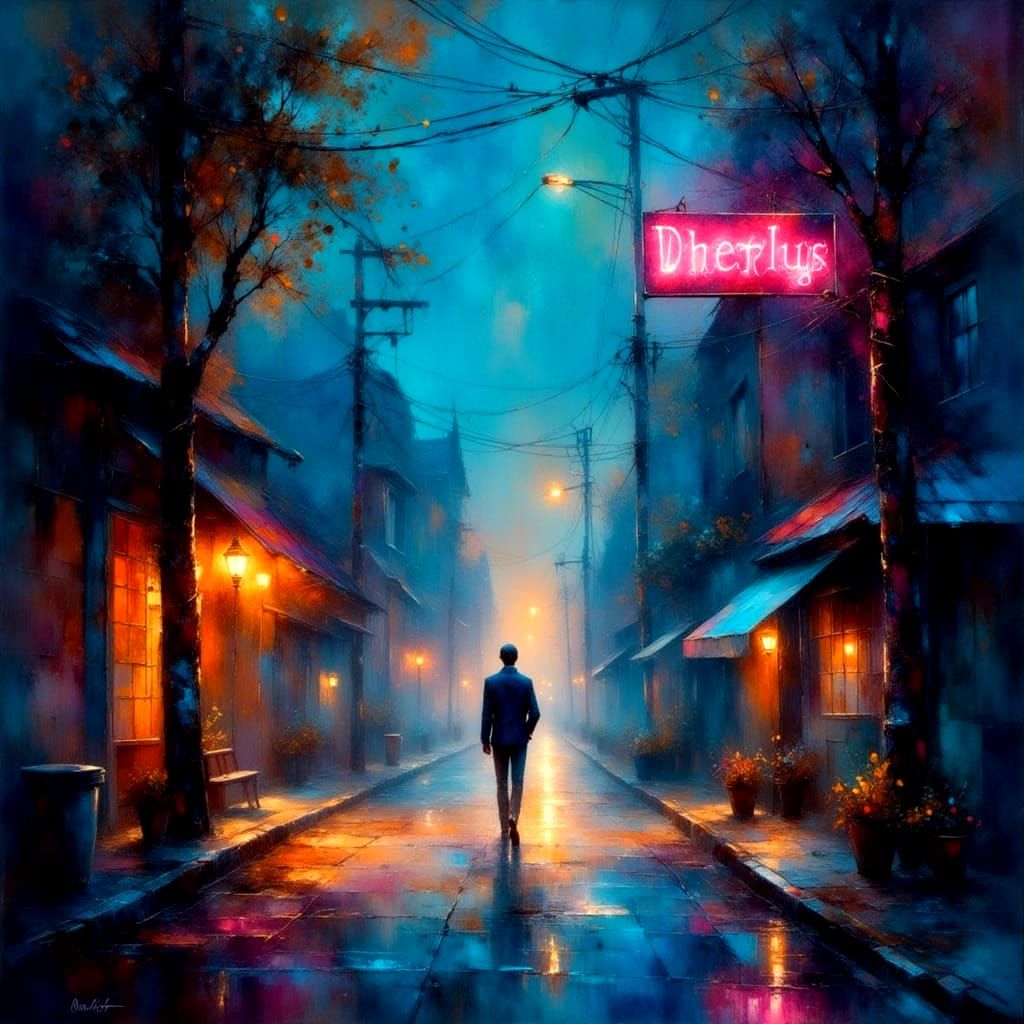 Ethereal Impasto Figure Walks Towards Distant Light