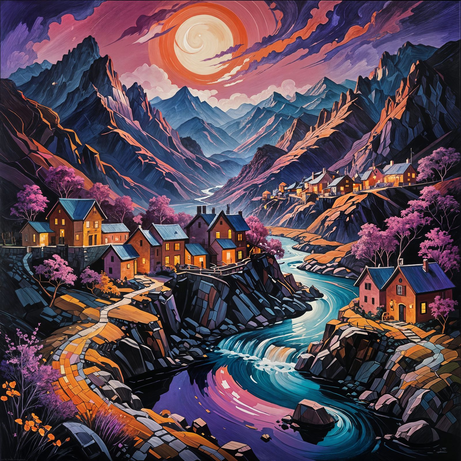 Night Landscape in Impressionistic Style