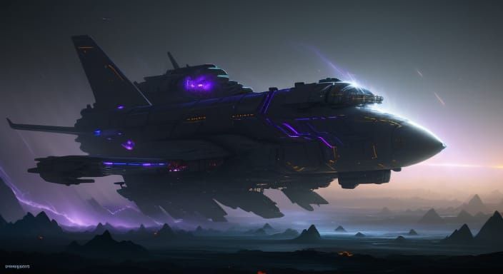 Heavy Freighter Spaceship in Dark Fantasy Art