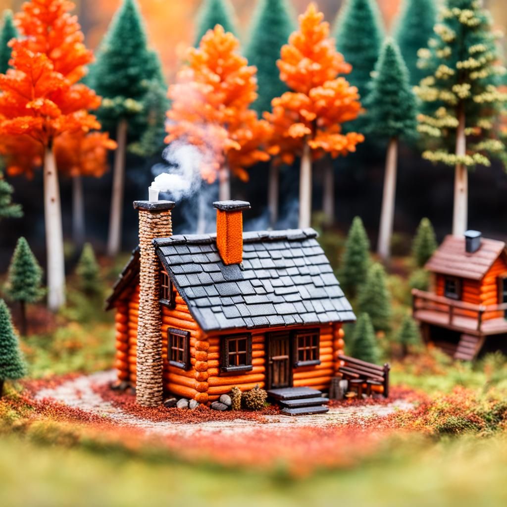 Miniature Log Cabin in Autumnal Macro View