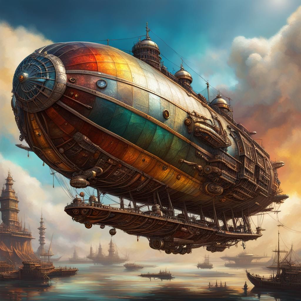 Steampunk Apocalypse Zeppelin in Splash Art Style