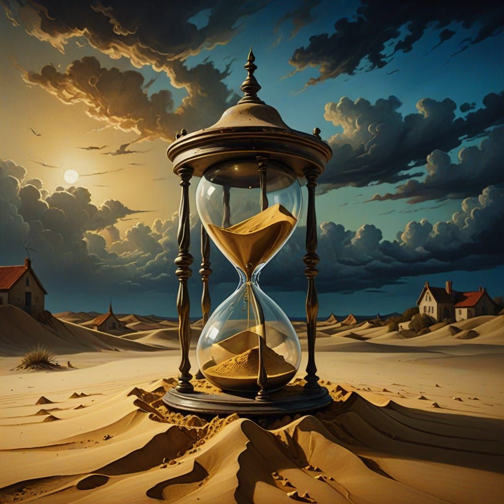 Surreal Hourglass: Time's Passage in Fauvist Oil Painting