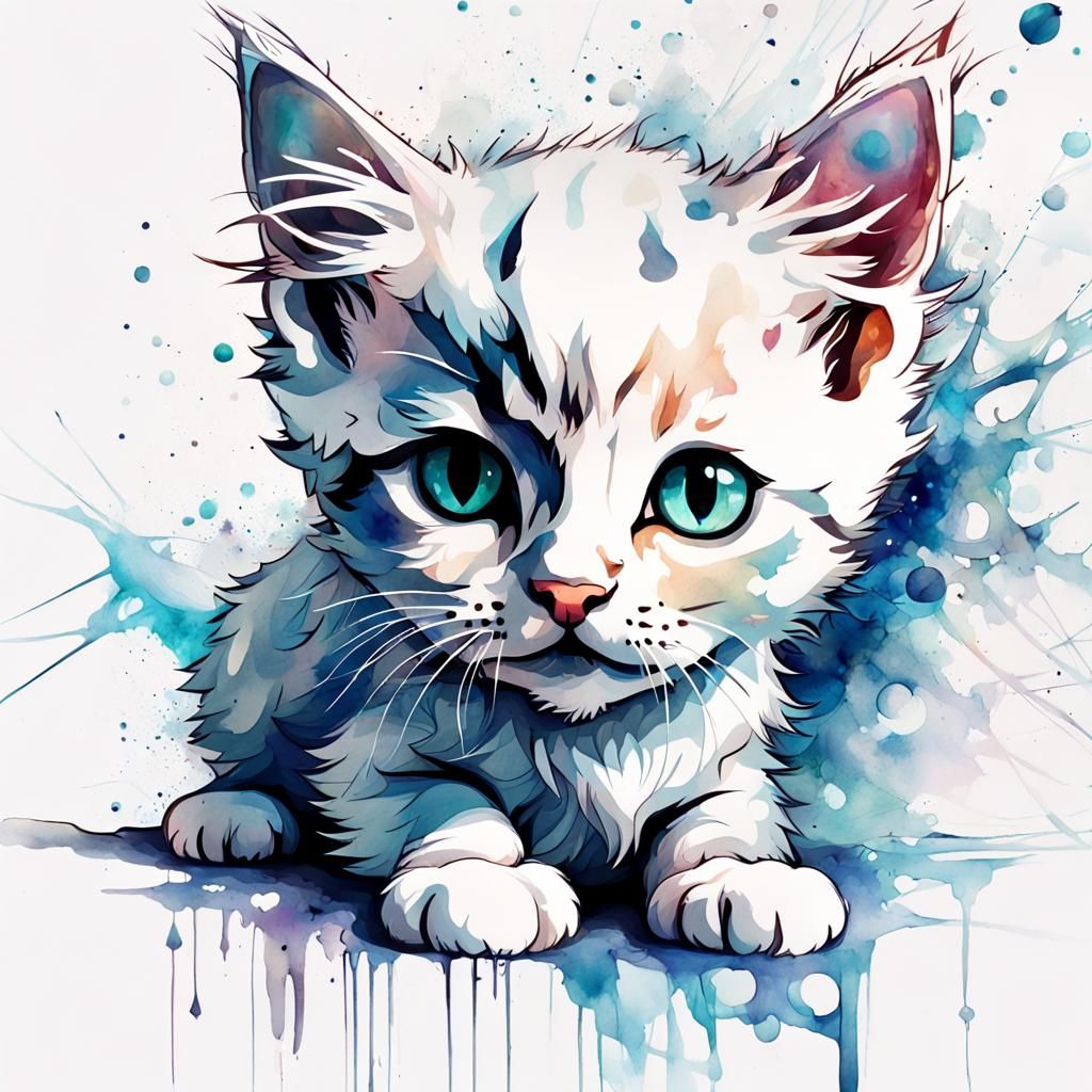 Chibi Kitten in Watercolour with Plasma Effects