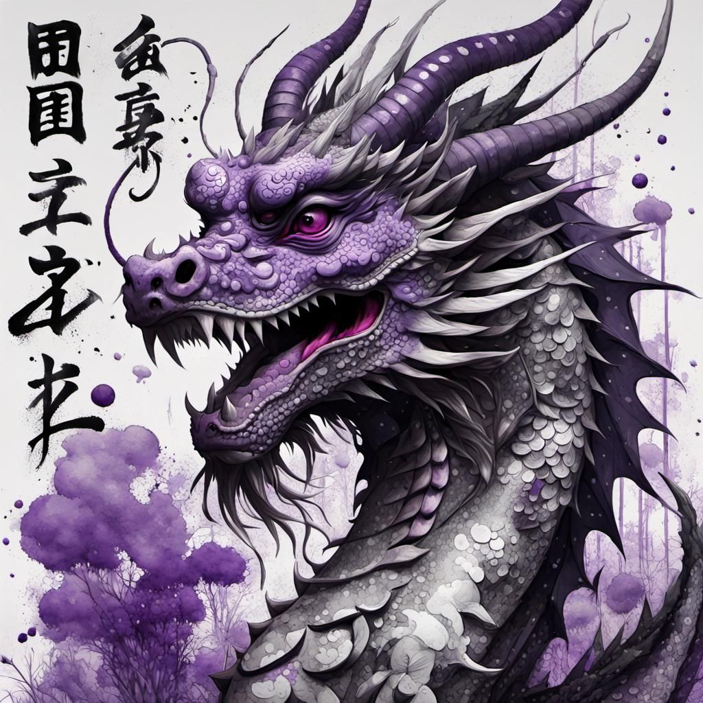 Two-Tone Dragon in Mixed Media Abstract Style