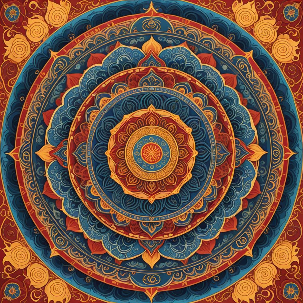 Meditative Mandala of Lotus, Flames, and Animals