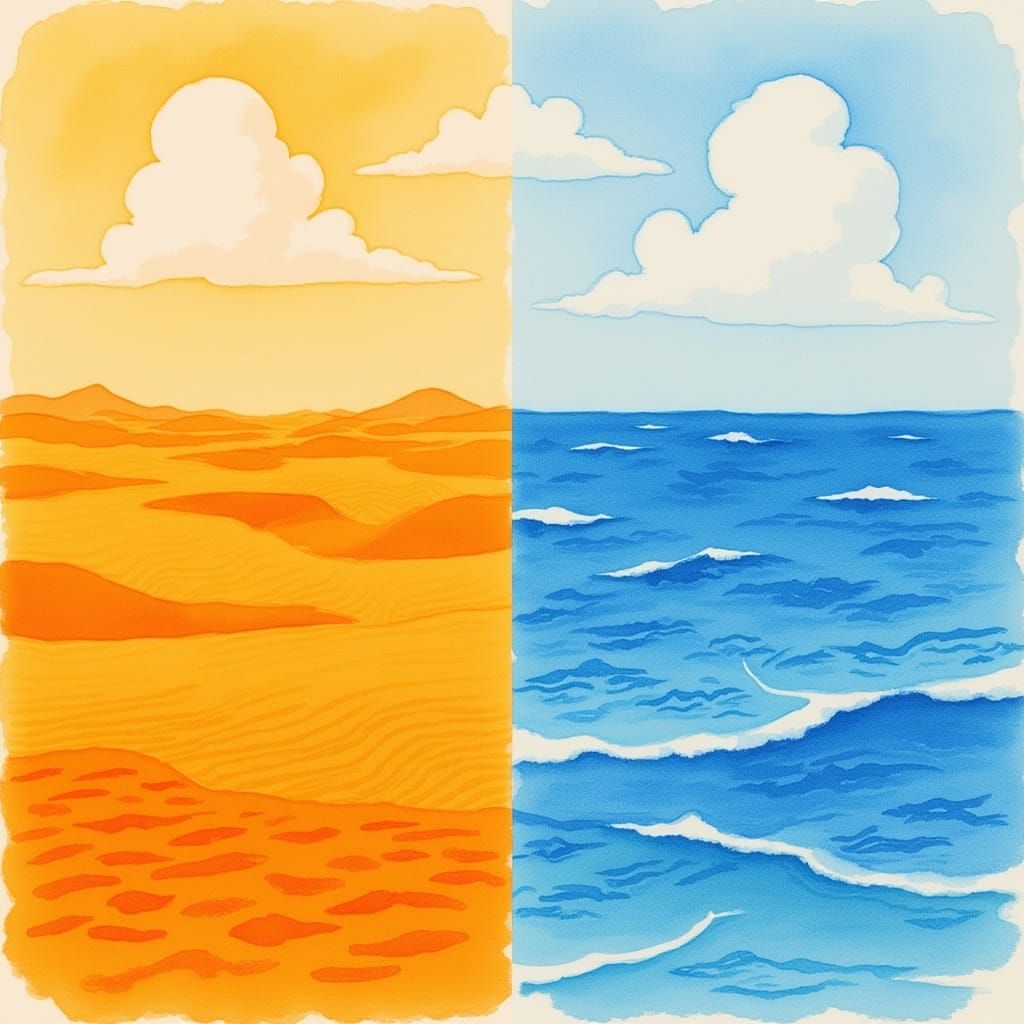 Vibrant Watercolour Split: Desert Meets Ocean