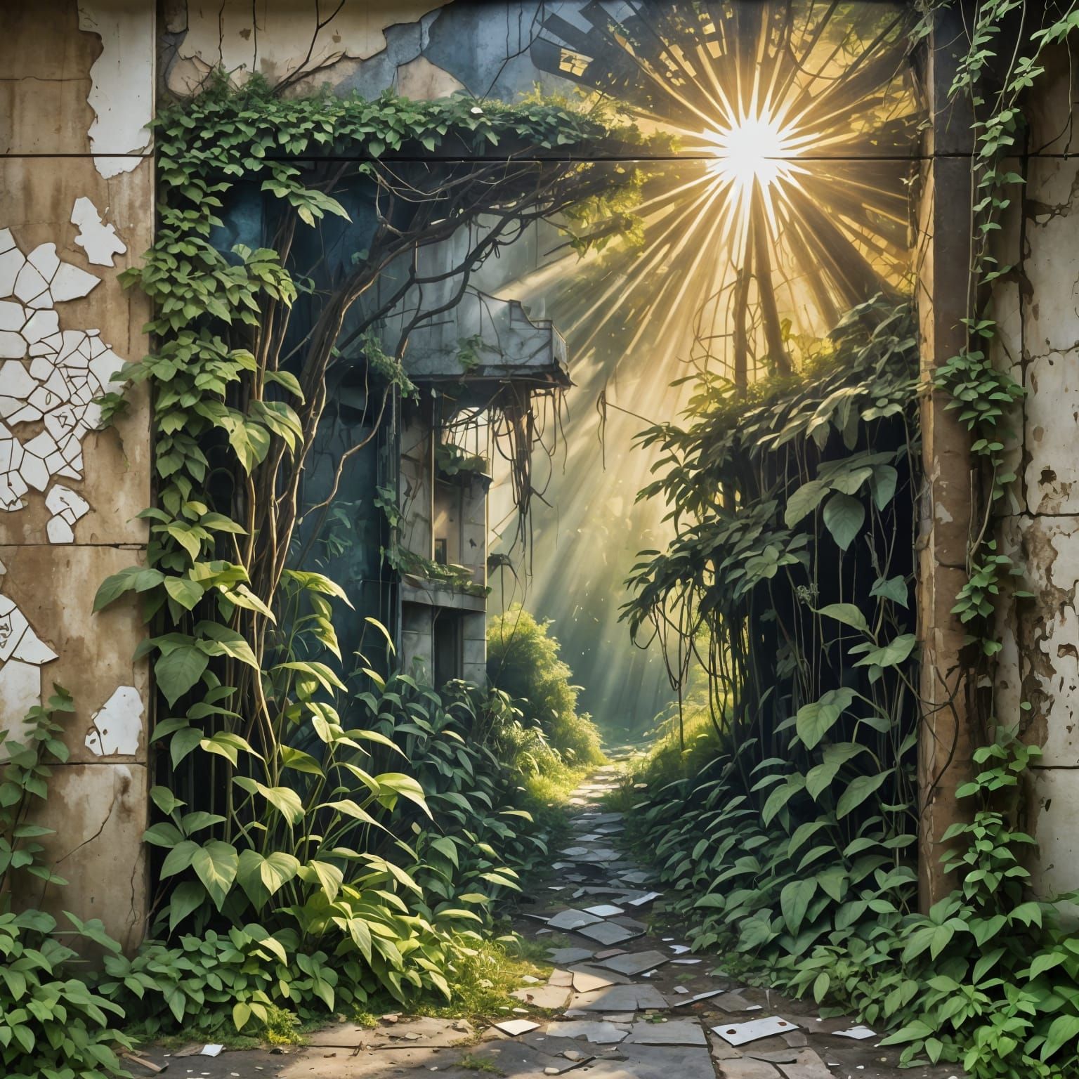 Dystopian Mural in Abandoned Post-Apocalyptic City